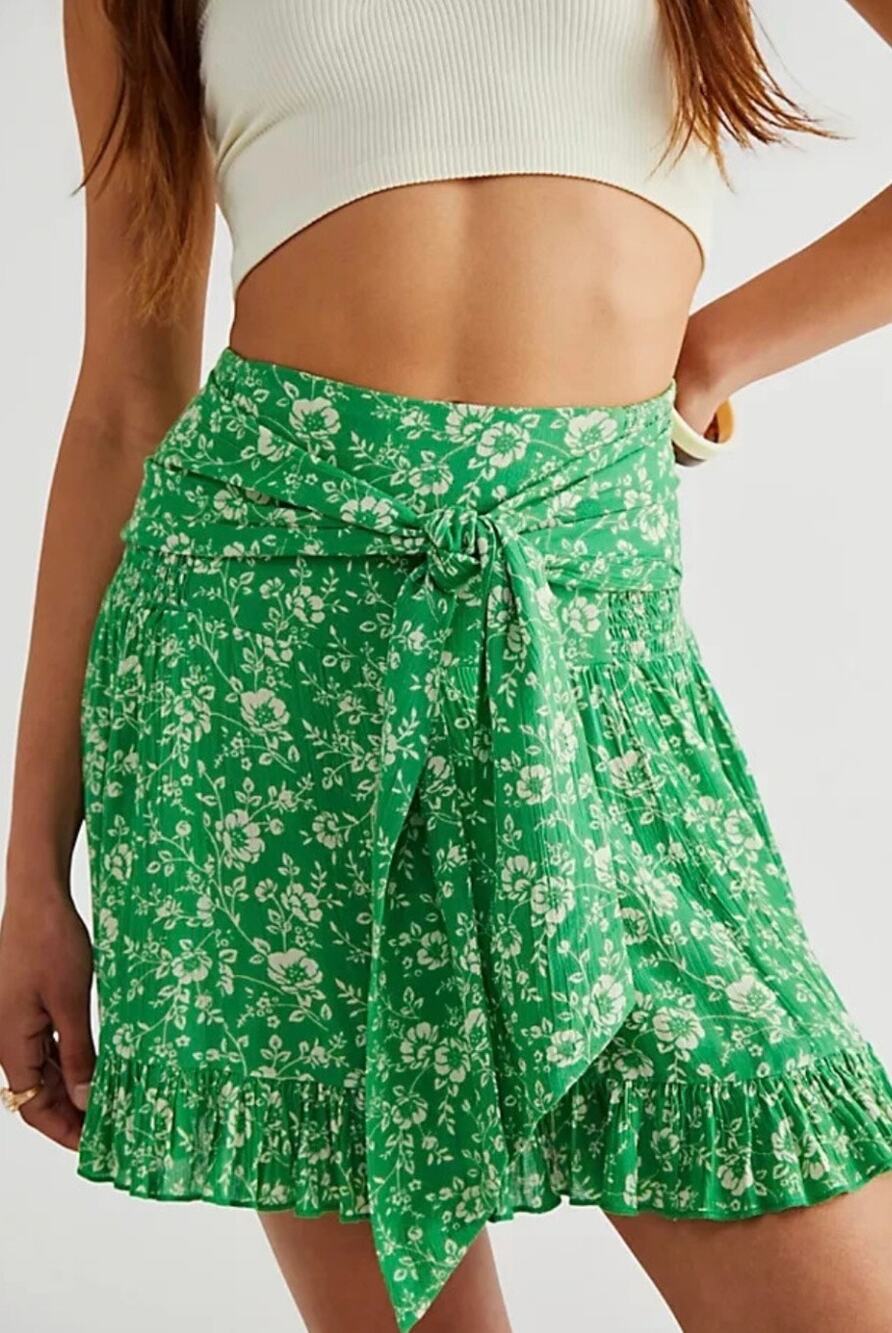 Free People Suri Convertible Skirt Size XS Green Floral